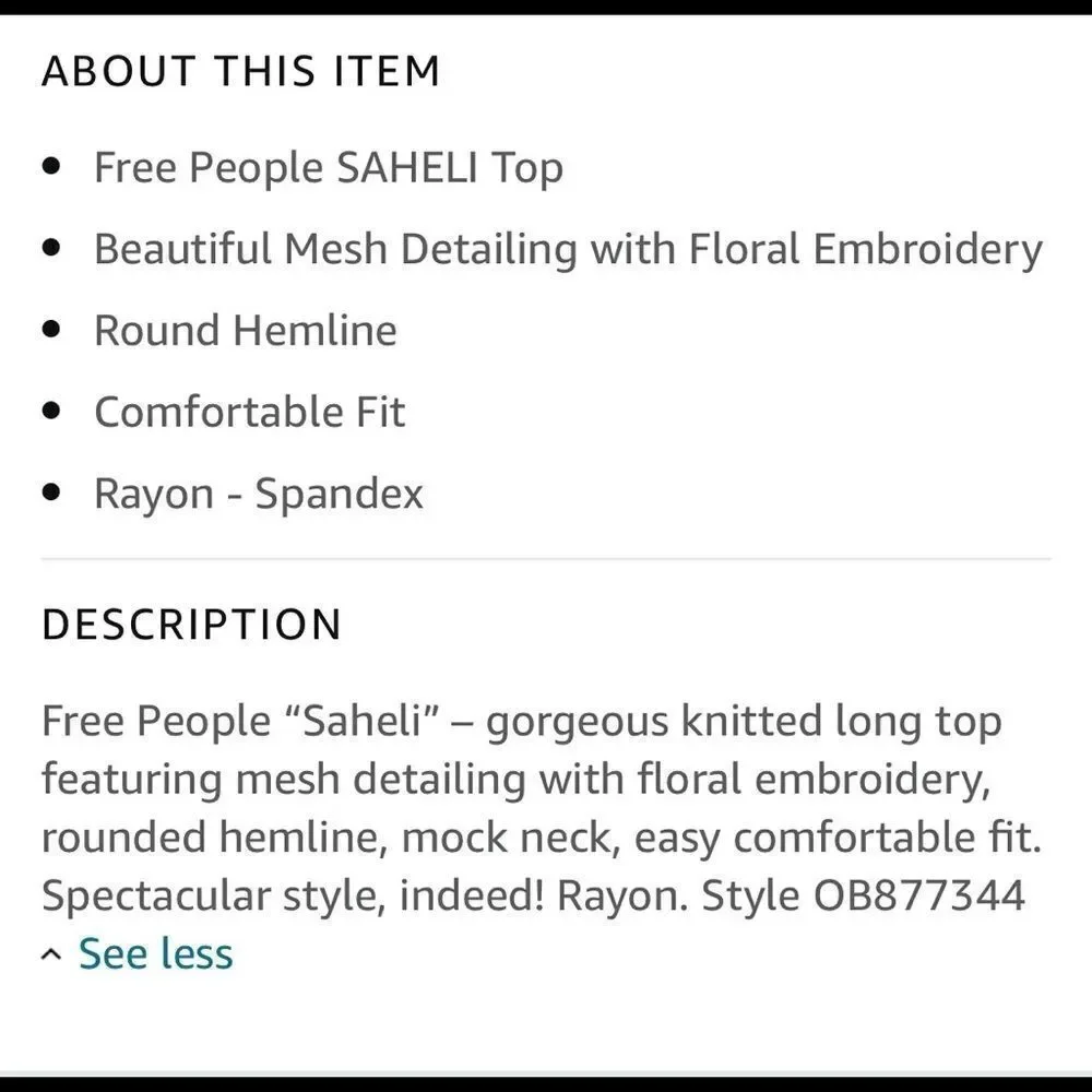 Free‎ People Women's Saheli Mesh Embroidery Top